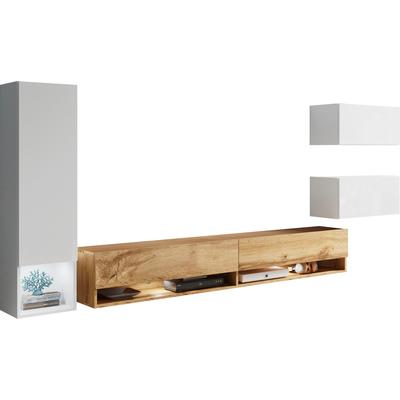 Wohnwand HOME AFFAIRE "Amadeo", weiß (weiß, votan eichefarben), B:290cm H:130cm T:31cm, Kastenmöbel-Sets, Wohnwand