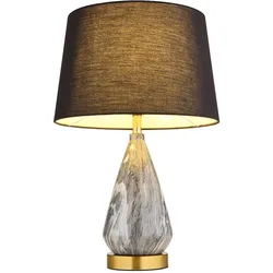 LED Tischleuchte Tischlampe Beistellleuchte Wohnzimmerlampe Designlampe Textilschirm, Metall messingfarben schwarz, 9W 810lm warmweiß, DxH 35x54 cm