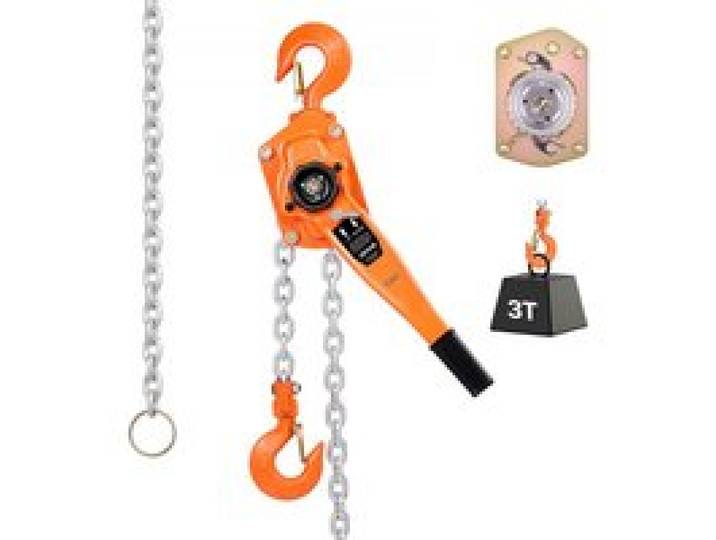 VEVOR Palan à Chaîne à Levier Manuel, Charge 3 t, avec Chaîne en Acier Allié G80 de 6 m, Frein Mécanique à Double Cliquet, Crochets Rotatifs 360°, pour Entrepôts, Chantiers de Construction, Garages