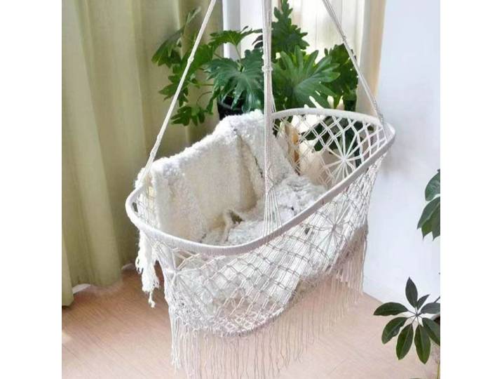 Berceau à bascule en macramé, hamac pour bébé en corde de coton tissé à la main, berceau suspendu avec crochets de fixation, chaise à bascule pour bébé