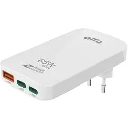 Flat Charger weiß 65 W, PD, 2x USB-C+1x USB-A, Schnellladegerät flach