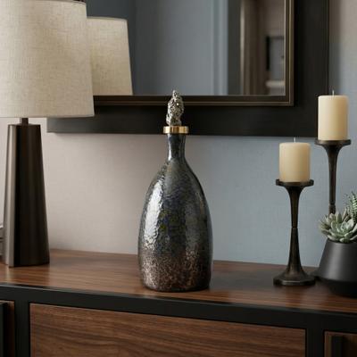 Sagebrook Home Glass Decorative Vase Metal Brass Accents with Sculptural Topper
