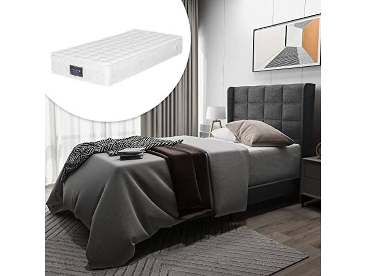 Ball & Cast Polsterbett (90x200cm) Doppelbett mit Matratze, Gepolstertem Kopfteil + Lattenrost, Einfache & Zeitsparende Montage, Grau