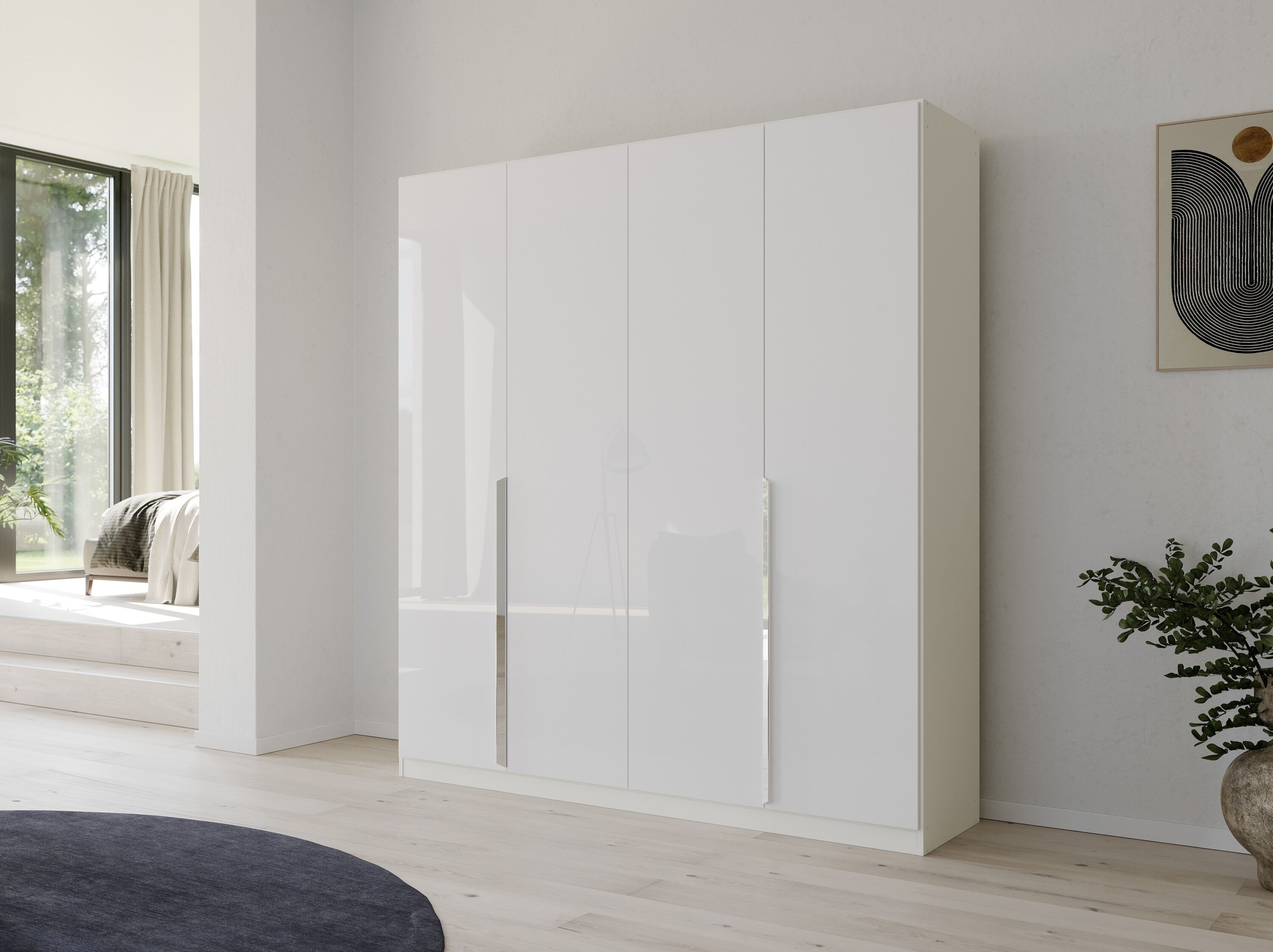 Drehtürenschrank RAUCH "Kleiderschrank Schrank Garderobe Ankleide GLAMOUR BY QUADRA SPIN", weiss (alpinweiß, hochglanz weiß), B:181cm H:210cm T:54cm, Holzwerkstoff, Schränke, Drehtürenschrank, mit eleganter Hochglanzfront und Stangengriff MADE IN GERMANY 