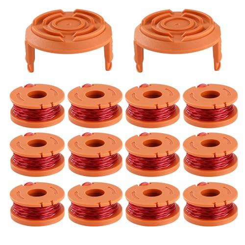 Worx Grastrimmer Draad en Spoel Set: 12 stuks WA0010 Vervangende Spoelen en 2 stuks Spoelafdekkingen voor alle Worx Grastrimmers