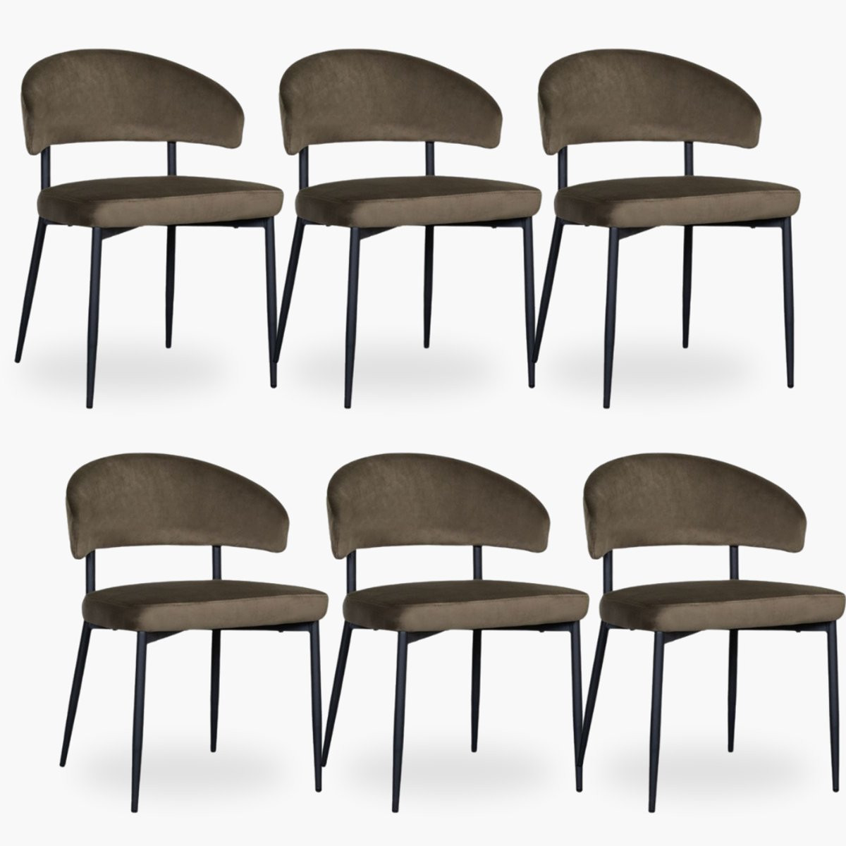 Set van 6 Eetkamerstoelen Noa - Olive Velours - Groen