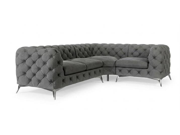 Xlmoebel Ecksofa Klassisches graues L-förmiges Chesterfield Ecksofa mit Steppung, 1 Teile, Made in Europa