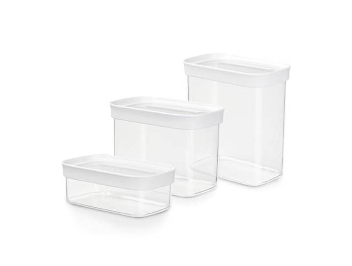 Emsa Optima 3-teiliges Trockenvorratsdosen-Set, 0,45, 1, 1,6 Liter, rechteckig, 100 Prozent sicher, hygienisch, platzeffizient, Frischedichtung, transparentes Design, Schnappverschluss, N1142700