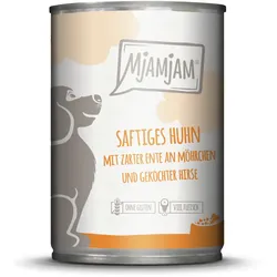 MJAMJAM Leckere Mahlzeit 400g Hundenassfutter 6 x 400 Gramm saftiges Huhn mit zarter Ente an Möhrchen & gekochter Hirse