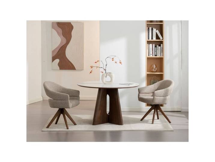 Table à Manger Ronde HOLVI Céramique & Noyer Ø120