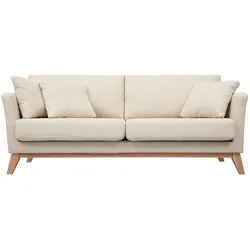 3-sitziges skandinavisches Sofa mit beigem abnehmbarem Bezug und Holzfüßen OSLO