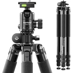 mantona Kodiak XL 324 + Onyx 12 Kugelkopf Set Stativkopf Fotostativ Aluminium (Kunststoff, Metall), Stativ, Schwarz, Grau