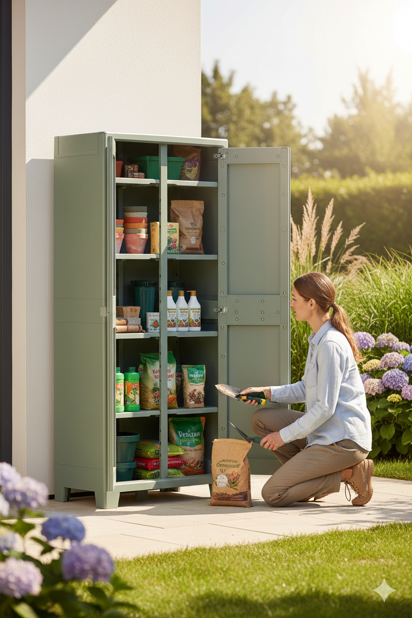 keter Armadio da Giardino 8 Ripiani 80x44x182 cm Planet Outdoor Multispace Grigio e Verde...
