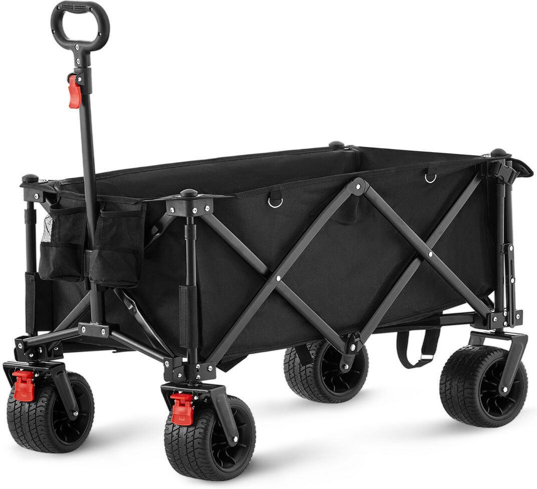 CLIPOP Trolley On Wheels, 180L Folding Camping Trolley Wagon With Adjustable Handle & Cup Holder,Blue Black 110cm H X 55cm W X 90cm D