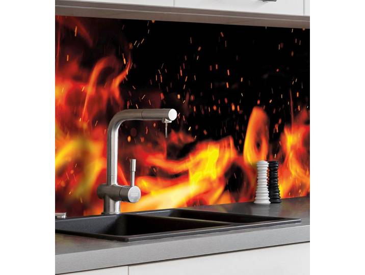 MyMaxxi Küchenrückwand Küchenrückwand selbstklebend Feuer Spritzschutz Folie, (Klebefolie Küchenrückwand aufgerollt B 220 cm x H 60 cm), Fire B 220 cm x H 60 cm