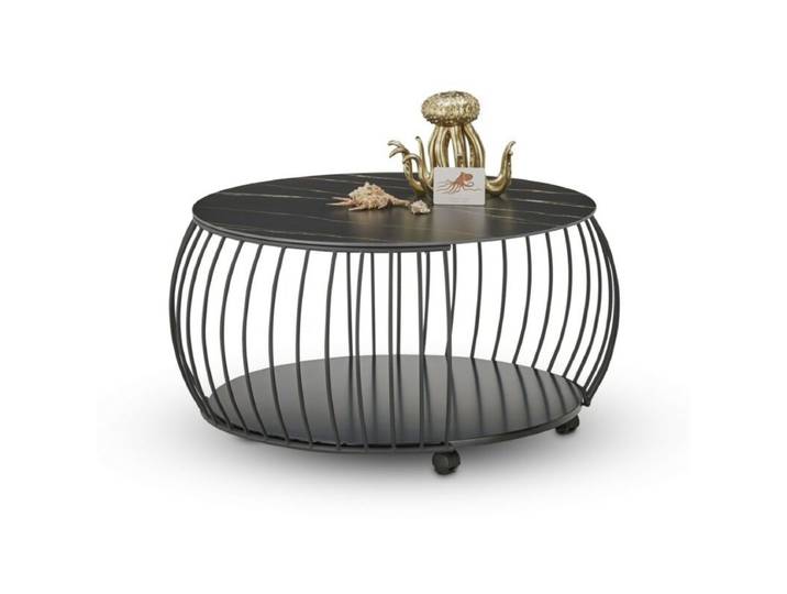 Trendstore Macau Couchtisch rund mit Rollen und Platte aus gesin