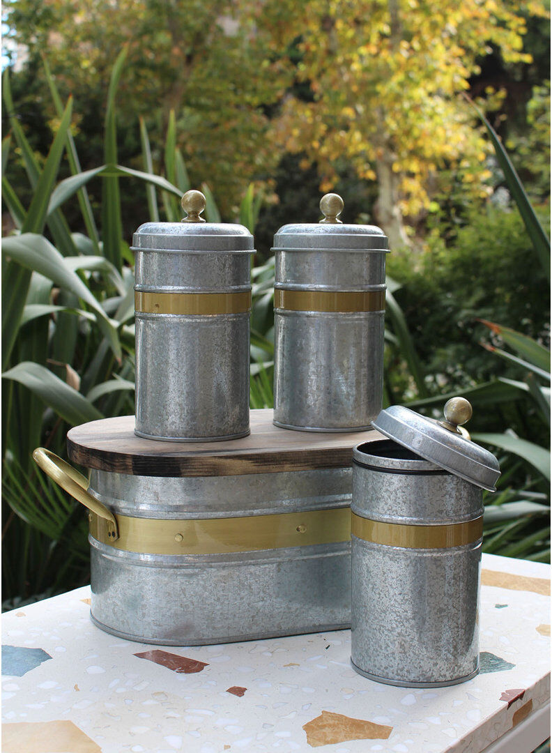 The Mia UK Metal Jar - Set of 3 Silver/Gold 22cm H x 11cm W x 11cm D