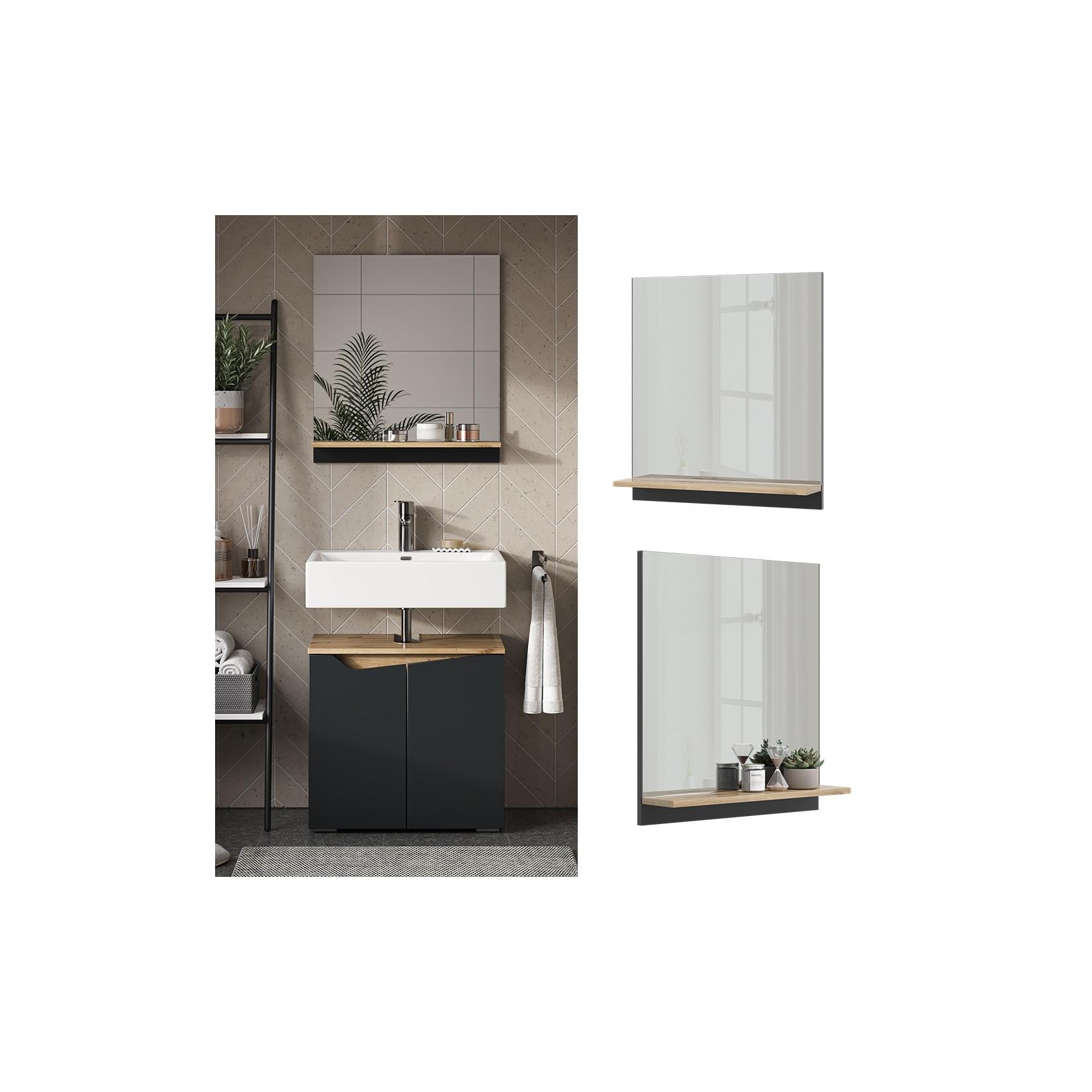 Vicco Badspiegel Marelle Anthrazit Eiche 60 x 67 cm mit Regal