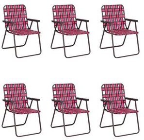 Costway 6 Pieces Folding Beach Chair Camping Lawn Webbing Chair-Red