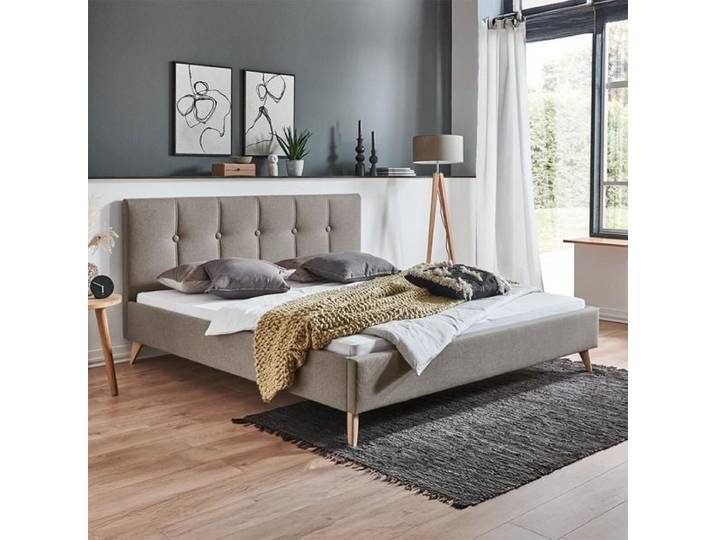 HOMELIV. Polsterbett Maliana Velours/Webstoff 200x200cm Taupe retro/vintage, höhenverstellbar