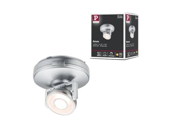 Paulmann 70637 Schrankleuchte LED Rotate für Arbeitsflächen, Schränke, Regale 1er-Spot schwenkbar dimmbar batteriebetrieben mit Schalter An/Aus/Dimmen