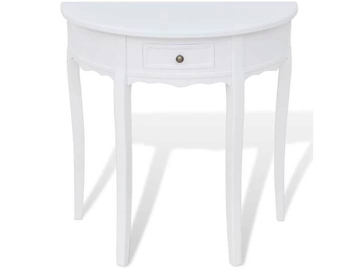 “Winter Sale TOP Table à café Blanche - Table console avec tiroir Demi-ronde Blanche PRO78423