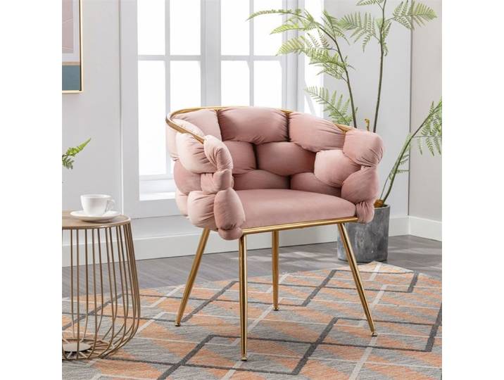 Chaise de maquillage - Fauteuil de relaxation - Fauteuil d accent avec pieds en metal dore pour chambre et salon - Rose