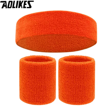 Inspire Picks AOLIKES Sports Sweatband Set Terry Cloth Headband & Wristbands Moisture Wicking Sweat Absorbing Gear For Gym, Running orange