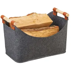Relaxdays Filztasche mit Holzgriffen 2er Set Anthrazit,Hellbraun