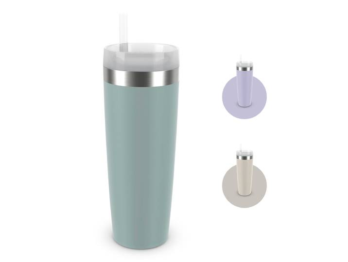 Trinkflasche EMSA Travel Mug Cool³ , mint, H:25,47cm, Edelstahl, Polypropylen (PP), Trinkflaschen, Trinkflasche, integrierter Strohhalm, 0,5 L, 12 h kühl (mit Eiswürfeln bis zu 24 h)
