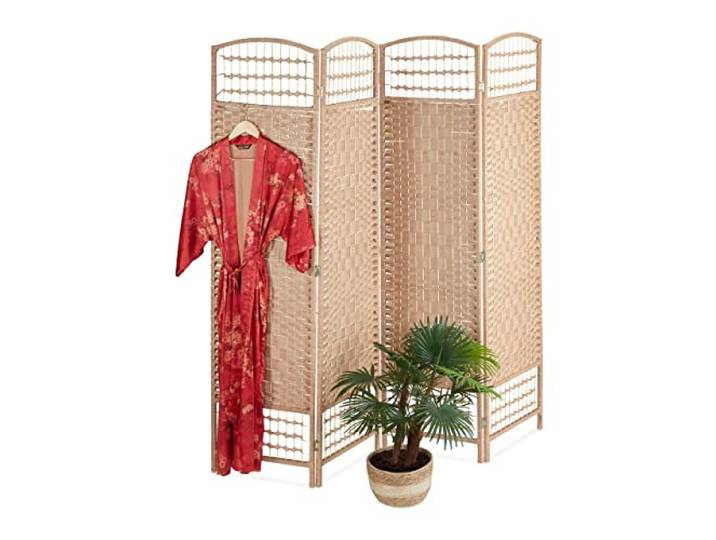 Relaxdays Paravent, 4-teilig, Raumtrenner faltbar, HxB 180x180 cm, Natur