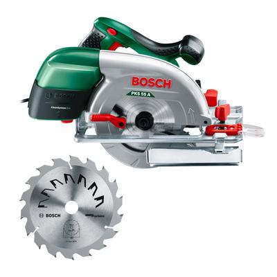 Handkreissäge BOSCH HOME & GARDEN "PKS 55 A", grün (grün, schwarz), B:330mm H:220mm L:390mm, Sägemaschinen, 230 V, 160 mm, inkl. HM-Sägeblatt Speedline Wood