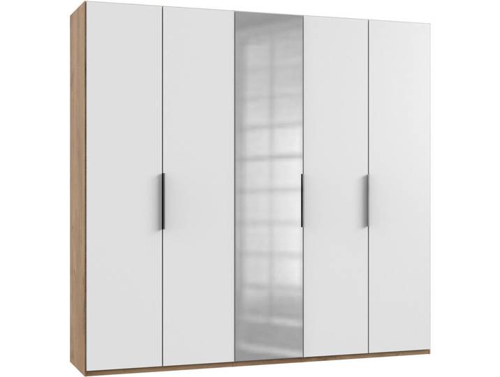 Mid.you Drehtürenschrank Wimex Level 36A, Weiß, Eiche, 6 Fächer, 250x236x58 cm, BQ - Bündnis für Qualität, Made in Germany, DIN EN ISO 9001, umfangreiches Zubehör erhältlich, in verschiedenen Größen Holzdekoren Schrankfront mit Spiegel, Schlafzimmer, Kleiderschränke, Drehtürenschränke