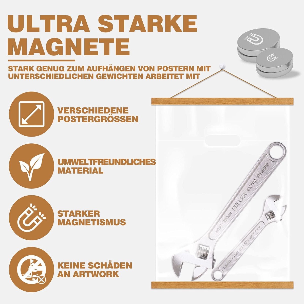 Sanauto A0 Posterhanger magnetische houten posterlatten fotohouder teak, 91 cm