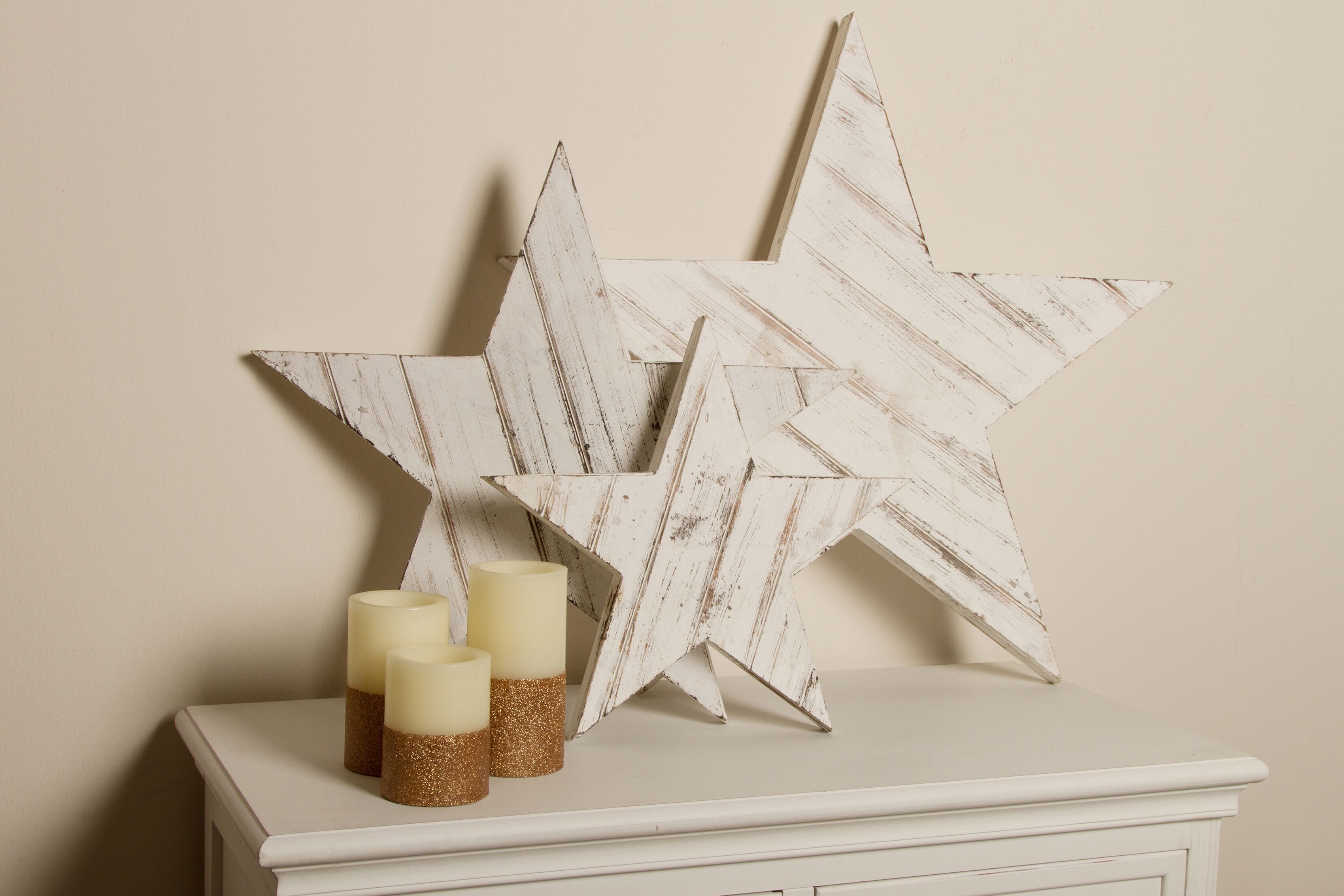 Dekostern "Weihnachtsstern, Dasher, Weihnachtsdeko", weiß, Holzwerkstoff, MYFLAIR MÖBEL & ACCESSOIRES, Dekosterne, aus Holz, in drei verschiedenen Größen