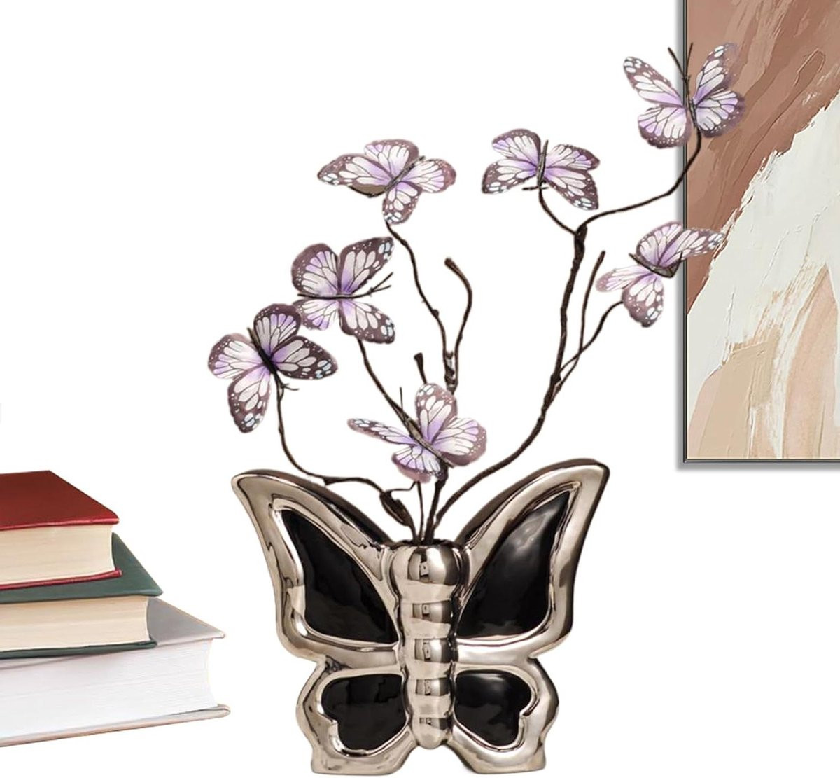 Keramische Vaas met Vlinder Decoratie in Neutrale Tint, Hoogte: 28 cm