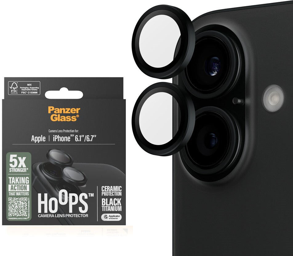 iPhone 16 / 16 Plus PanzerGlass Ceramic Hoops - Beskyttelse til Kamera - Gennemsigtig