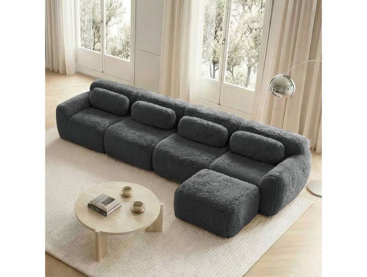 BBWL Sofa 4-Sitzer L-Form mit Chaiselongue, modularem Cloud-Design und Kissen, L-Form Sofa aus Premium-Plüschstoff