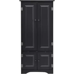COSTWAY Holz-Seitenschrank, Multifunktionale Sideboard für Wohnzimmer, Badezimmer, Küche 59 x 32 x 123 cm (Schwarz)