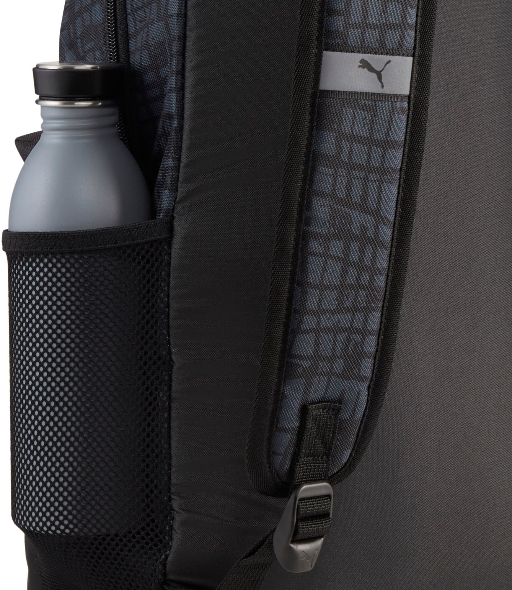 Rucksack PUMA "PHASE AOP BACKPACK", schwarz (puma schwarz, blocks aop), Rucksäcke, Netz, Obermaterial: 100% Polyester, gemustert, Rucksack, mit geräumigem Hauptfach, mit vorderer Reissverschlusstasche puma schwarz, blocks aop Einheitsgröße