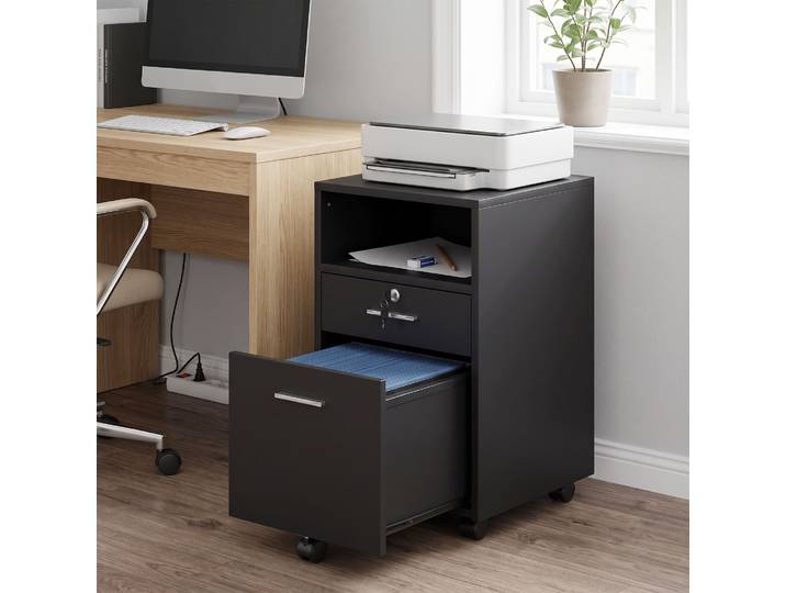 Vinsetto Caisson Bureau 2 Tiroirs Verrouillable Roulettes Noir 40x65cm
