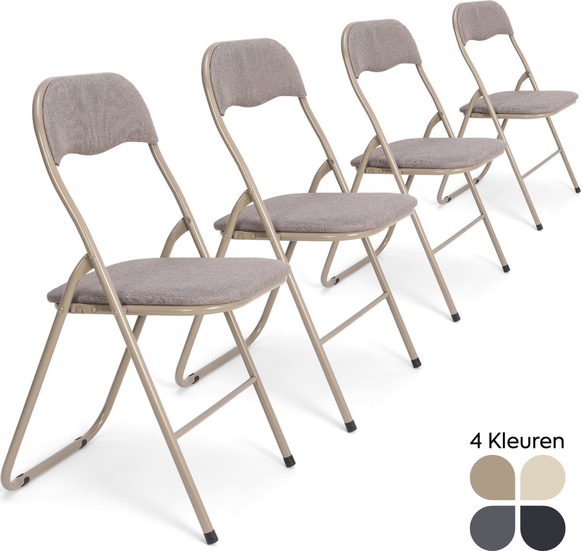 Meije Nova Klapstoelen Set van 4 - Taupe - Linnen - Zithoogte: 45 cm