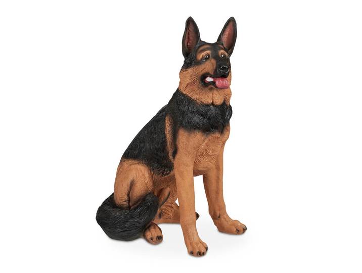 Relaxdays Gartenfigur Schwarz Braun Schäferhund Polyresin wetterfest, Mehrfarbig, Kunststoff, 39x85x55 cm, Dekoration, Dekofiguren & Skulpturen, Dekotiere