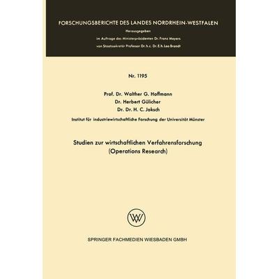 Studien zur wirtschaftlichen Verfahrensforschung (Operations Research), Taschenbuch von Herbert Gülicher,Walther Hoffmann, VS Verlag für