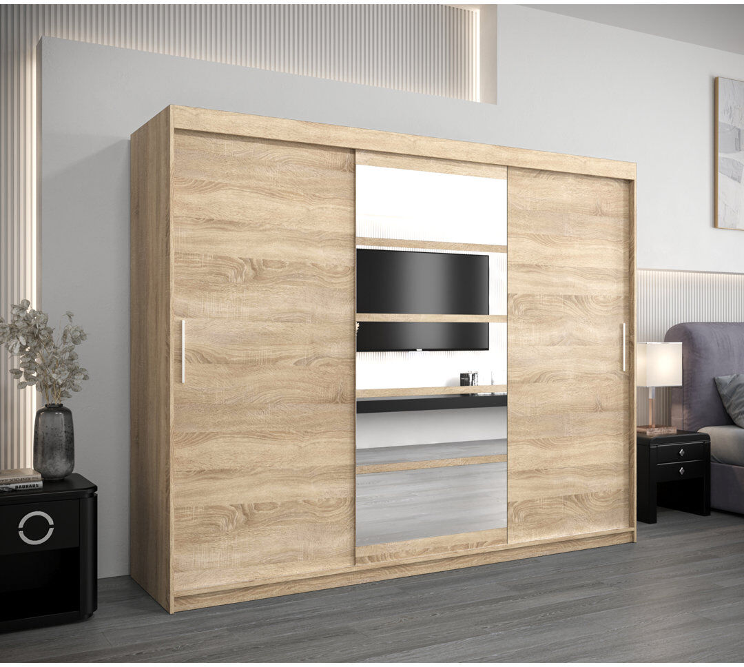 Brayden Studio Attif 3 Door Wardrobe Sonoma Oak 250cm W X 62cm D