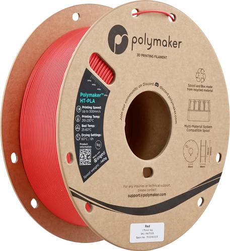Polymaker PA17005 HT-PLA Filament PLA, HT-PLA Hochtemperaturbeständig, Highspeed Filament 1.75mm 1000g Rot 1St.