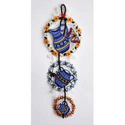 Fensterbild STICKEREIEN PLAUEN "Krüge", bunt, B:16cm H:46cm, Polyester, Fensterbilder