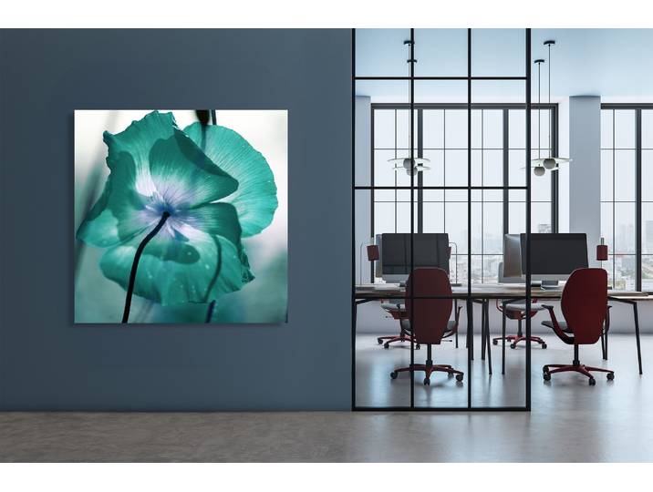 XXL-Wandbild QUEENCE Akustikbild Blüte in Türkis , grün (farbe bild(er): grün), B:120cm H:120cm T:2,5cm, Polyester, Bilder, XXL-Wandbild, Einfache Akustiklösung ohne Baumassnahme, Schalldämmung, Paneele