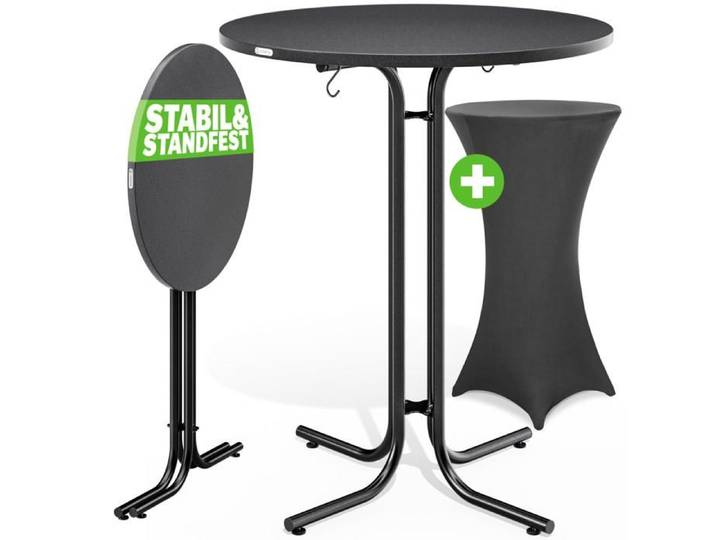 CASARIA® Table haute pliable grise avec housse grise mange debout 110 cm bar bistrot jardin 2 crochets inclus