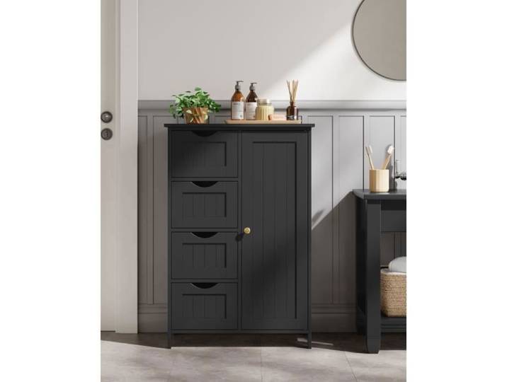 Meuble bas de salle de bain - VASAGLE - Meuble Salle de Bain Rangement - avec 4 Tiroirs et 1Porte Noir d'encre
